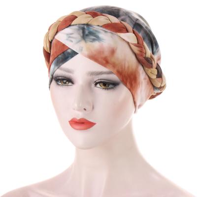 China Tie Dye Wholesale Customized Print High Quality Multicolor Woman Muslim Hijab Hat Wrap Cap Turban Tie Dye Fashion Multicolor for sale