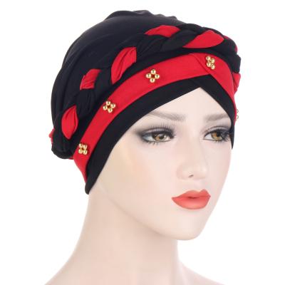 China Wholesale Hot Sale Classic Fashion Two Color Woven Muslim Hijab Hat Snap Turban For Woman for sale