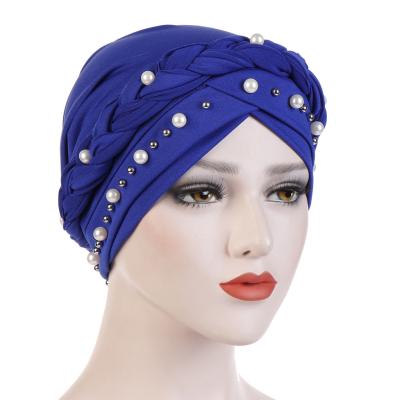 China Wholesale Simple Dyed Customized High Quality Elastic Muslim Hijab Hat Braid Turban Women African Turban Hat for sale