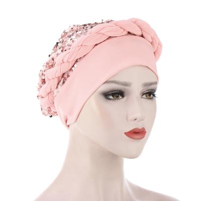 China 2021 Fashions Luxury Muslim Hat Turban Daily Bling African Bandana For Women With Sequins for sale