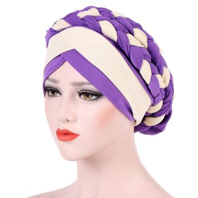 China Daily Wholesale High Quality Elastic Solid Braid New Women's Hijab Hat Muslim Turban Hat Knot for sale