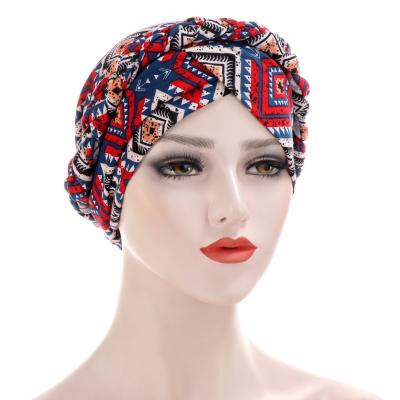 China 2021 New Arrival Floral Print Braid Turban Hats Women Classic Elegant Muslim Hijab Hat Breathable Daily Hats for sale