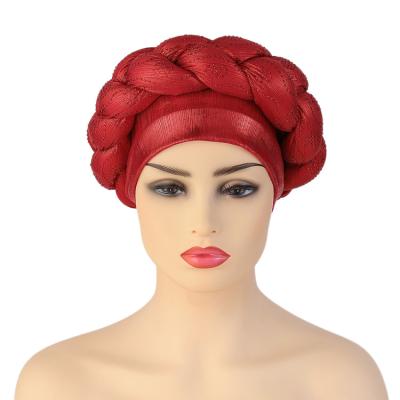 China Wholesale Newest Diamond Nigeria Turban African Braided Headwrap Muslim Hijab Hat Hot Fashionable Luxury Bandana Hat for sale