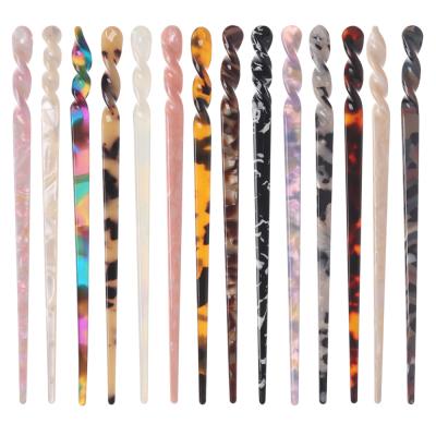 China Hot Selling High Quality Chinese Style Fancy Twisted Acetate Chopsticks Hair Sticks Hair Accessories for sale