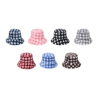 China New Winter Trend Plush Cow Print Check Pattern Bucket Hat Warm Fisherman For Women Men for sale