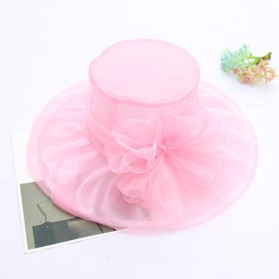 China New Fashion Flower Image Organza Elegant Sun Hat Wide Brim Kentucky Derby Hat For Women White for sale