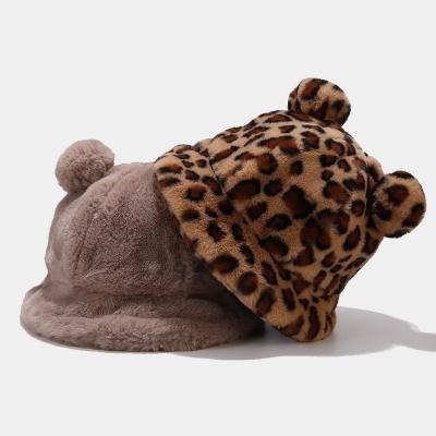 China Wholesale Cute High Quality Winter Bucket Hat Winter Thick Faux Fur Plush Ears Teddy Bear Thick Warm Hat For Women for sale