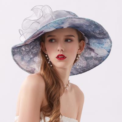 China 2021 New Character Lace Flower Large Brim Kentucky Derby Church Horse Racing Wide Brim Hats For Ladies Spring Summer for sale