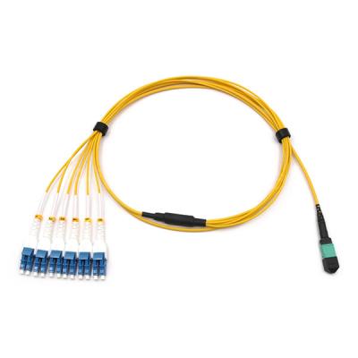 China MPO/APC Male To 6 LC Uniboot Single Mode Breakout Cable OFNR Yellow Jacket for sale