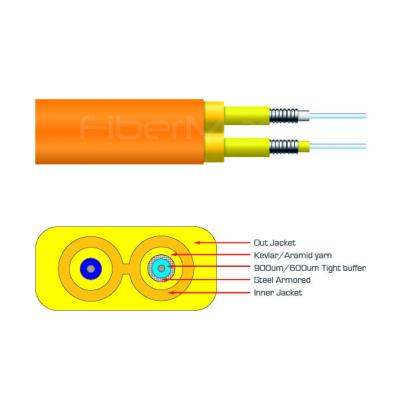 China 2 Core Optical Fiber Cables Flat Fiber Optic Cable Duplex Armored for sale