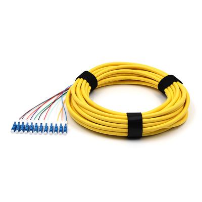 China LC/UPC 12 Cores LSZH Bundle Fan Out Single Mode Fiber Pigtail 9/125um Yellow Jacket for sale