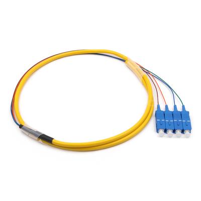 China Single Mode Fiber Optic Pigtail 4 Cores PVC Bundle Fan Out Cable OS2 Yellow Jacket for sale