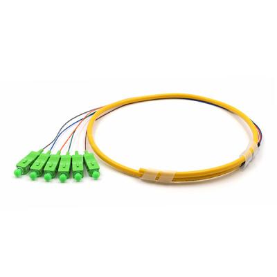 China SC APC 6 Cores PVC Bundle Fan Out Single Mode Fiber Pigtails OS2 Yellow Jacket for sale