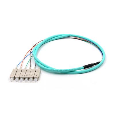 China SC UPC 6 Cores PVC Bundle Fan Out Fiber Optic Cable Pigtail Multimode OM3 Aqua Jacket for sale