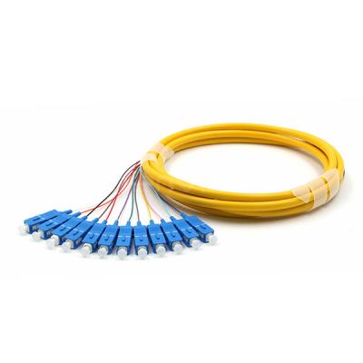 China SC UPC 12 Cores PVC Bundle Fan Out Fiber Cable Pigtail Single Mode OS2 Yellow Jacket for sale