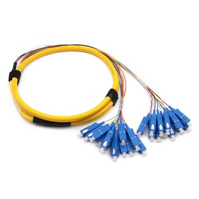 China SC UPC 24 Cores Fiber Optic Pigtail OFNR W/2 Bundles Fiber Breakout Cable OS2 Yellow Jacket for sale