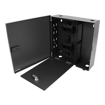 China OEM ODM Wall Mount Fiber Enclosure Holds 4 LGX Adapter Panels With Single Door Black for sale