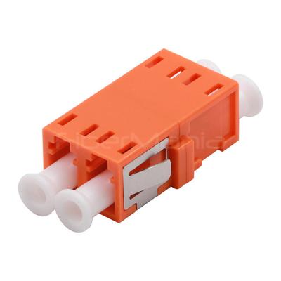 China LC To LC Fiber Adapter OM2 Duplex Multimode Fiber Adapter Orange Housing No Flange for sale