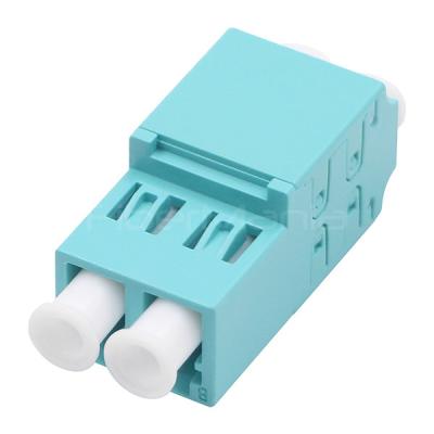 China LC To LC OM3 Multimode Duplex Fiber Optic Adapters No Flange With Interal Automatic Dust Cap for sale