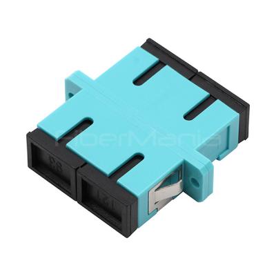 China SC UPC To SC UPC OM3 Multimode Duplex Plastic Fiber Optic Adapter – Aqua for sale