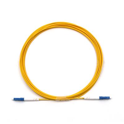 China LC UPC To LC UPC Fiber Optic Patch Cable Simplex Single Mode OS2 OFNR 2.0mm Yellow for sale