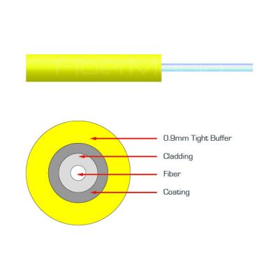 中国 室内用光ファイバーケーブル 黄色 0.9mm シンプレックス OS2 シングルモード PVC 緊密なバッファ 販売のため