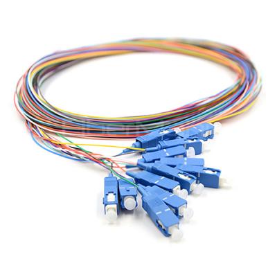 China 12 Fibers SC/UPC 9/125 Single Mode Color-Coded Fiber Optic Pigtail – Unjacketed for sale