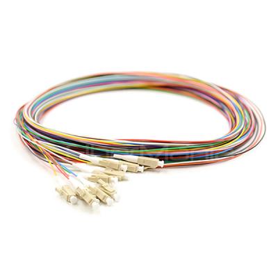 China Unjacketed Fiber Optic Pigtail 12 Fibers LC/UPC 62.5/125 Multimode Color-Coded for sale