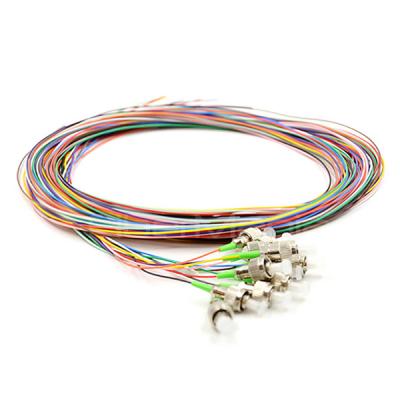 China 12 Fibers FC/APC 9/125 Single Mode Color-Coded Fiber Optic Pigtail – Unjacketed for sale