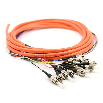 China ST/UPC 12 Cores Bundle Fan-out Fiber Optic Pigtail, Multimode 62.5/125um, Oranje Jacket Te koop