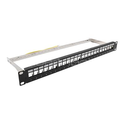 China 24 Port Copper Patch Panel Blank Keystone Shielded 1U 19'' For Keystone Jacks, Black for sale