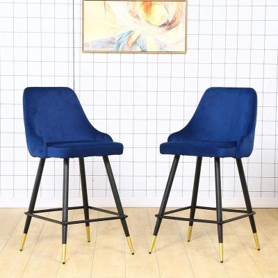 China Wholesale Modern Bar Stool Comfortable Velvet Fabric Back Modern Bar Chair With Black Metal Legs for sale