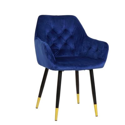 China Soft Home Vintage Design Furniture Chair Modern Velvet Armrest Blue Cushion Dining Chair For Restaurants for sale