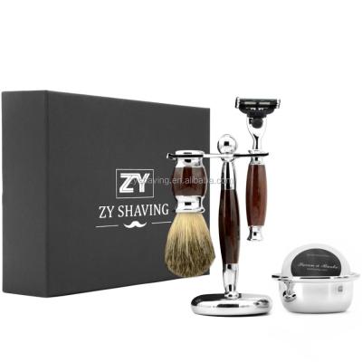 China ZY Shaving Brush Men Shaving Pure Manual Razor Badger Brush Holder Cup Milk Soap Gift Box Set for sale