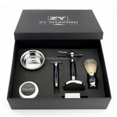 China ZY Single Blade Men's Luxury Shaving Tool All In The Razor Brush Holder Cup Set Black Soap Present for sale