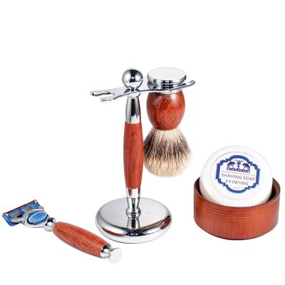 China Durable High-end Men's Tools Wooden Goat Milk Soap Razor Cleaning Shaving Sweep Shaving Brush Gift Box Salon for sale