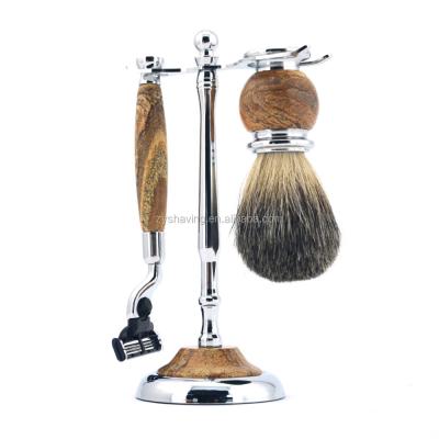 China Luxury Shaving Brush ZY Brown Men Shaving Set Badger Hair Shaving Brush Razor Alloy Stand Cup for sale