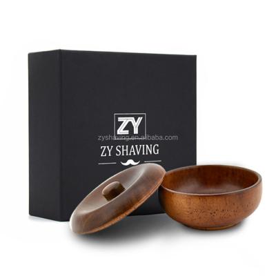 China 100% Natural Wood Box Package ZY Cup Wooden Shaving Bowl with Cover Lid for use with your favorite shaving soap or lather shaving cream for sale