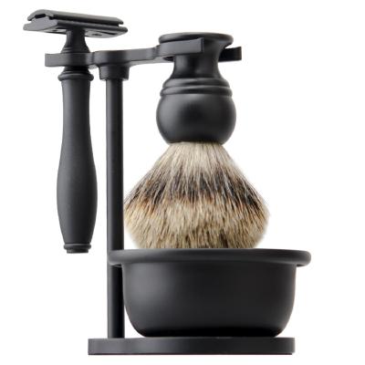 China Black Cleaning Basin + Soap Top Durable Men's Tools Alloy Shaving Frame + Badger Hair Shaving Brush Shaving Set for sale