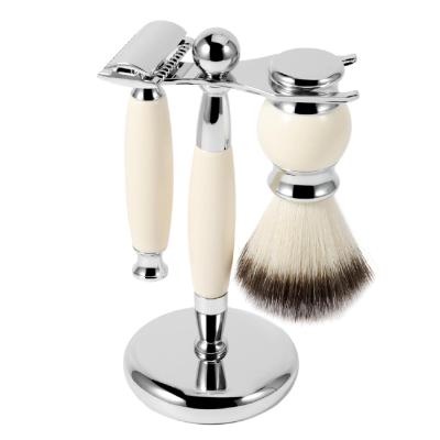 China Durable High End Men's Tools Resin Cleaning Razor + White Resin Razor + Nylon Shaving Brush Shaving Set for sale