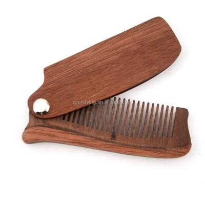 China Hot Selling Private Label Beard Mustache ZY Amazon Folding 100% Natural Wooden Beard Comb for sale