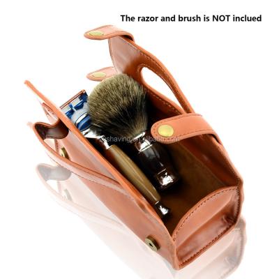 China 100% real geniue pure geniue razor brush bag makeup tool travel leather shaving bags for sale