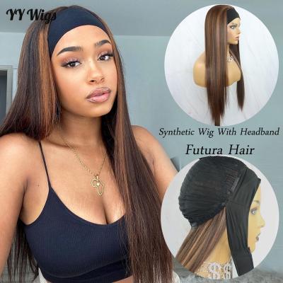 China Silky Straight Wave 4/30 Brown Mixed Color Hair Band Synthetic Wig Long Straight Hair Wig For Women Wear for sale