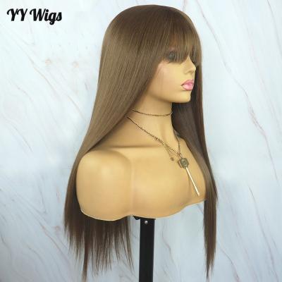 China Light Brown Silky Straight Wave Futura Wig With Bangs 22 Inch Long Straight Wig No Lace For Women for sale