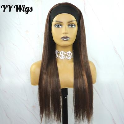 China Silky Straight Wave Brown Accent Long Straight Synthetic Wigs With Headbands For Black Women Futura Heat Resistant Wigs With Natural Hairline for sale