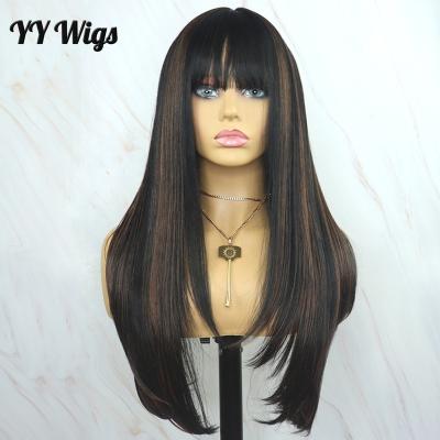 China Silky Straight Ombre Hair Silky Straight Synthetic Wigs For Color Women Futura Hair Heat Resistant Synthetic None Lace Up Wigs With Bangs for sale