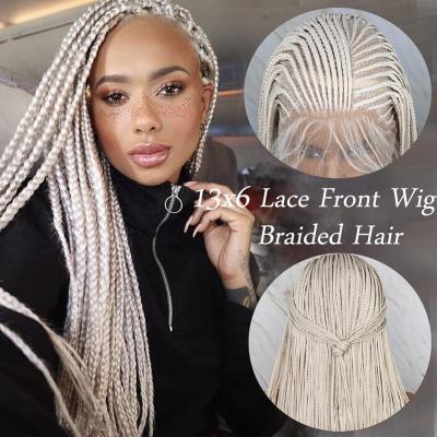 China Hand Made Micro Braiding Hair Platinum Blonde Color Synthetic Fiber Lace Front Wigs High Temperature Fiber for sale