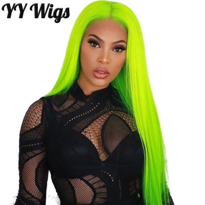 China Long Straight Silky Straight Wave Synthetic Wigs For Women's Fluorescent Green Hair Color 13x4 Heat Resistant Lace Front Wigs With Natural Hairline for sale