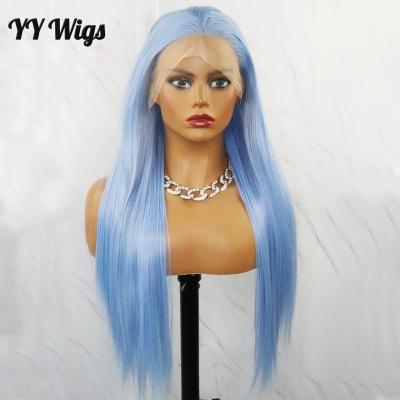 China Light Blue 13x4 Long Silky Straight Synthetic Lace Wig Silky Straight Wave Lace Front Wig Heat Resistant Hair For Women for sale