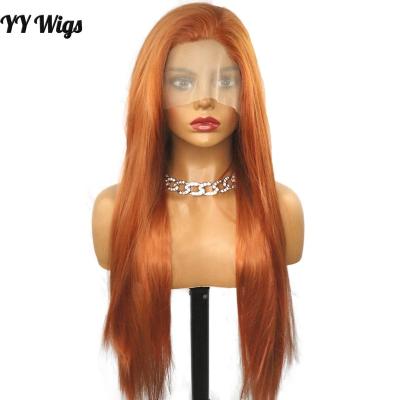 China 13x4 Lace Front Wig Copper Red Wave Heat Resistant Hair Long Straight Silky Straight Synthetic Lace Wig For Women for sale